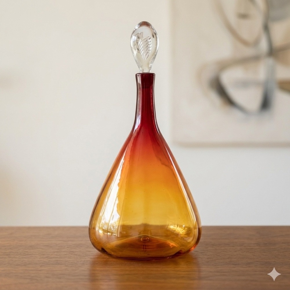 Blenko 6953 Tangerine Decanter Joel Myers Air Twist Stopper